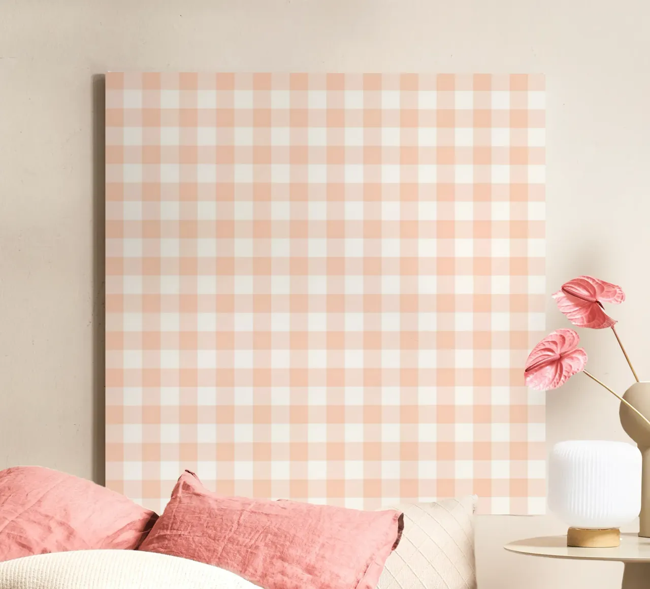 Pastel Apricot Gingham canvas with Floater frame by Happy Littles