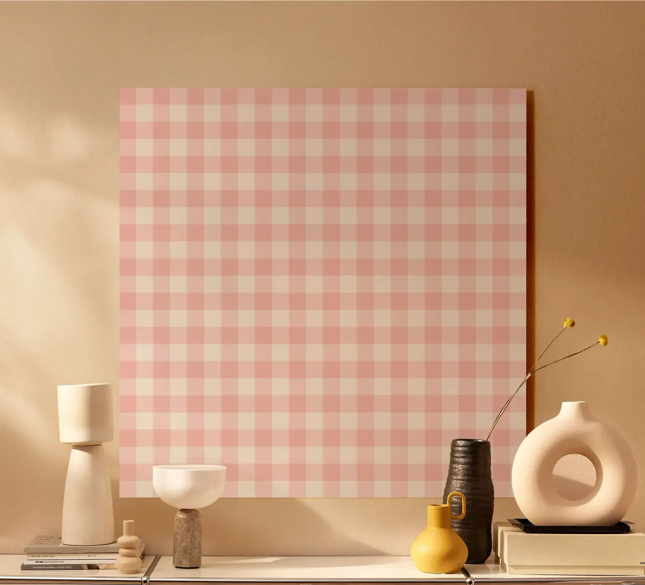 Pastel Blush Pink Gingham acrylic glass by Happy Littles