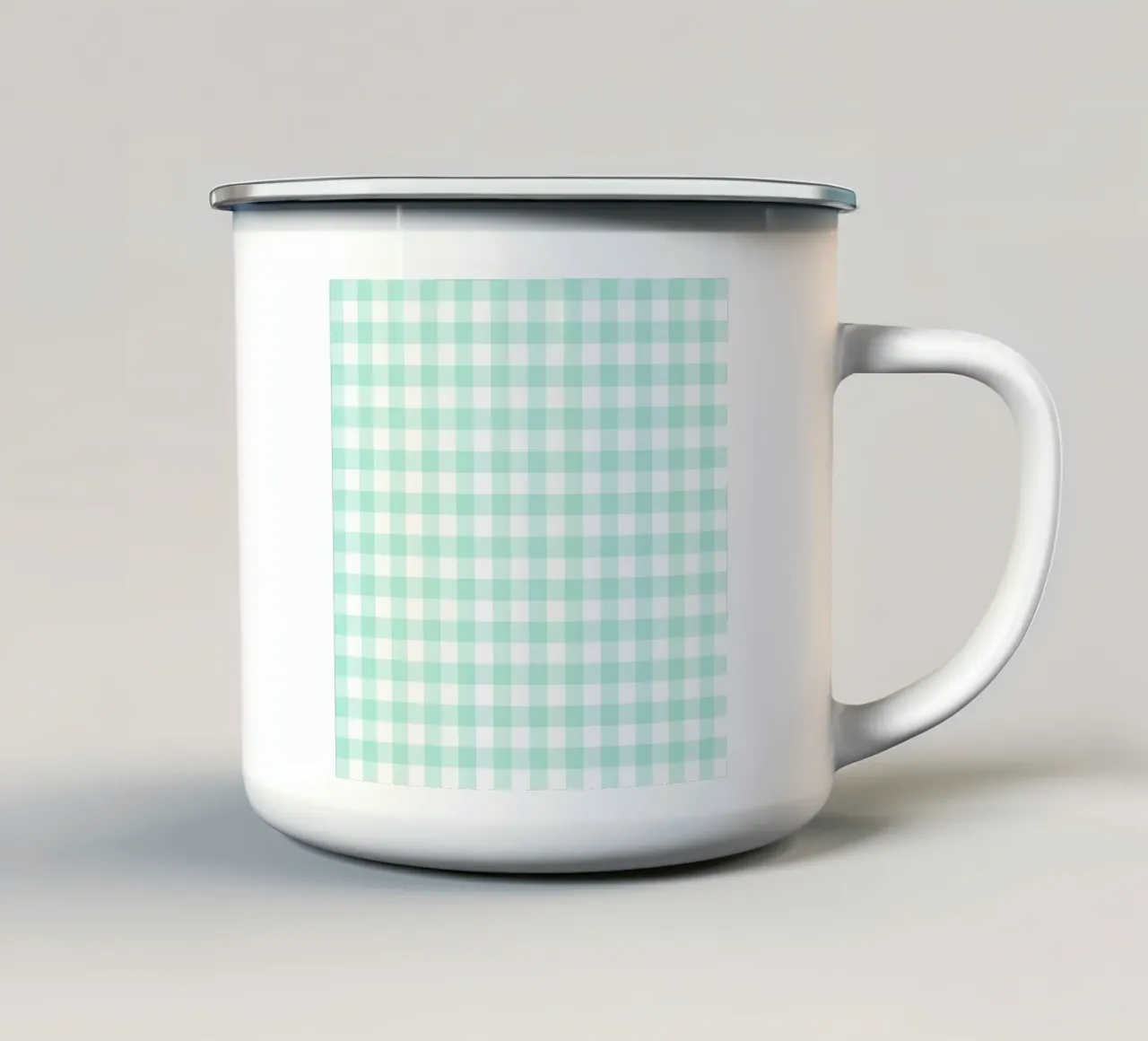 Pastel Green Gingham enamel mug by Happy Littles