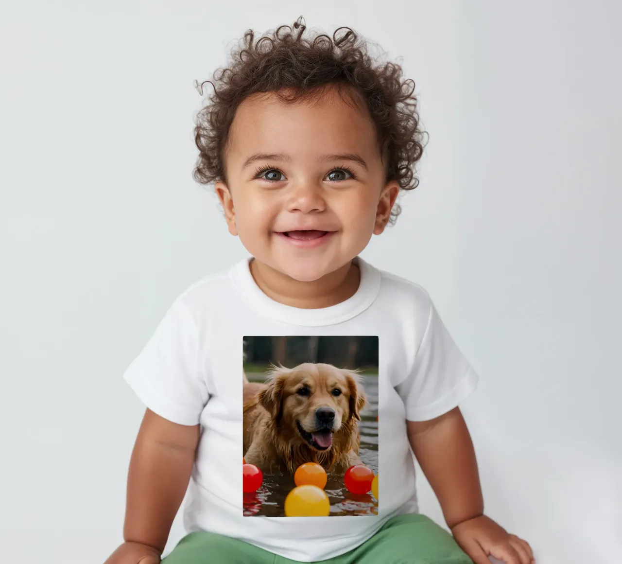 Golden retriever che gioca allegramente in acqua circondato da palline maglietta neonato da DesignDoodle