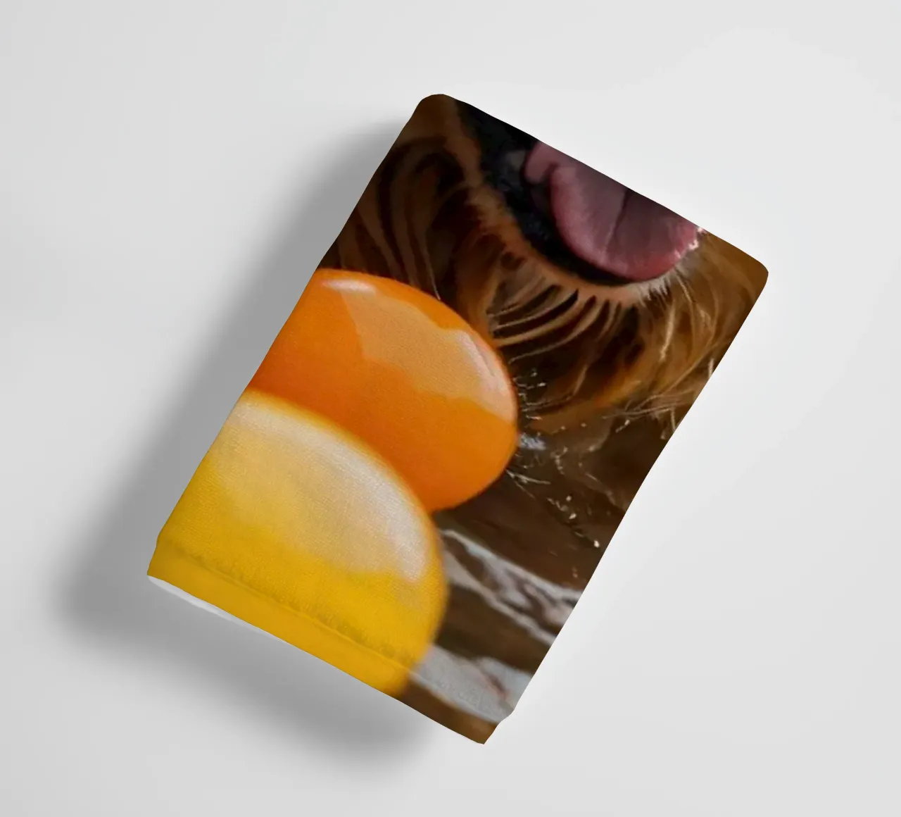 Golden retriever playing joyfully in water surrounded balls towel by DesignDoodle