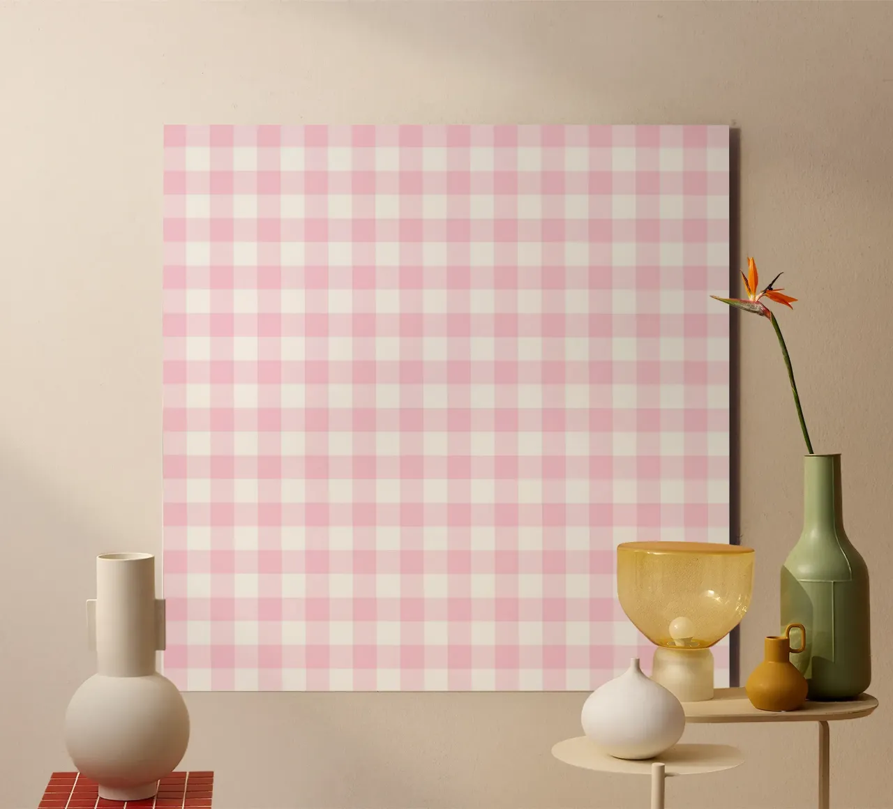 Pastelroze ruit aluminium-dibond van Happy Littles