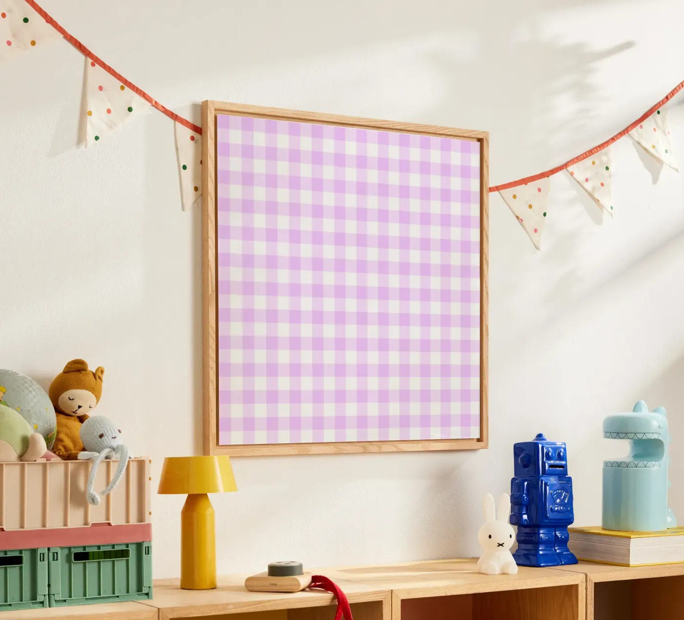 Gingham rosa pastello e viola plexiglass da Happy Littles