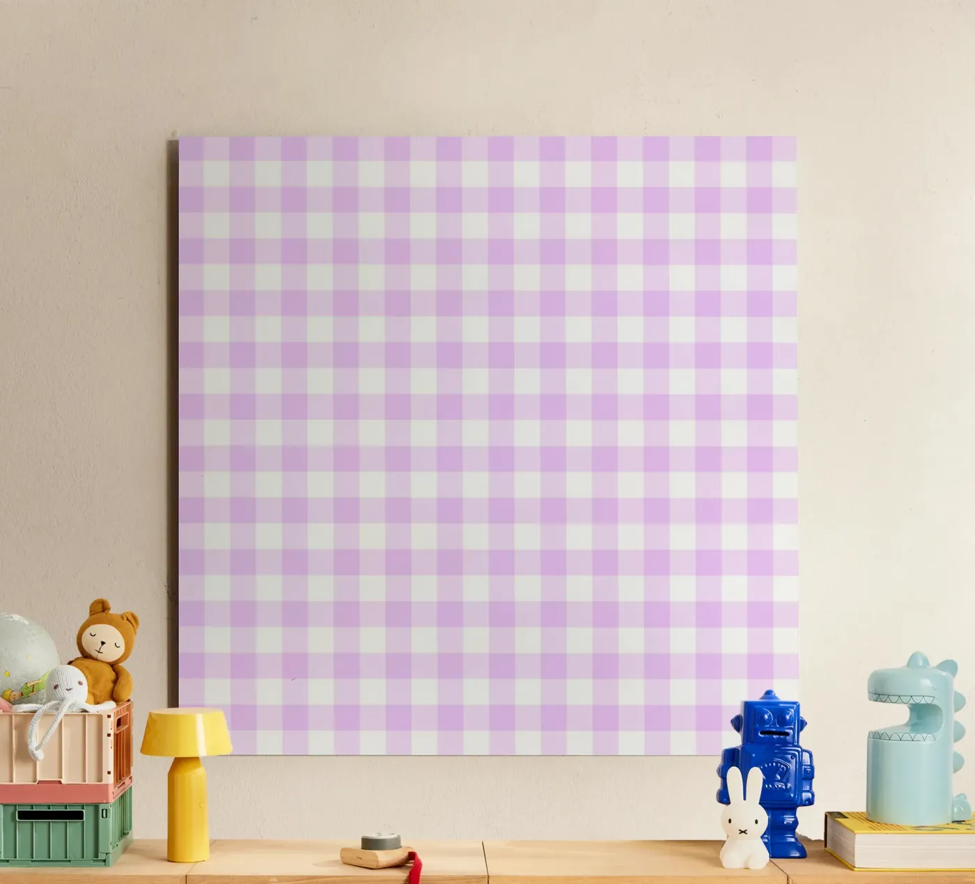 Gingham rosa pastello e viola alluminio dibond da Happy Littles