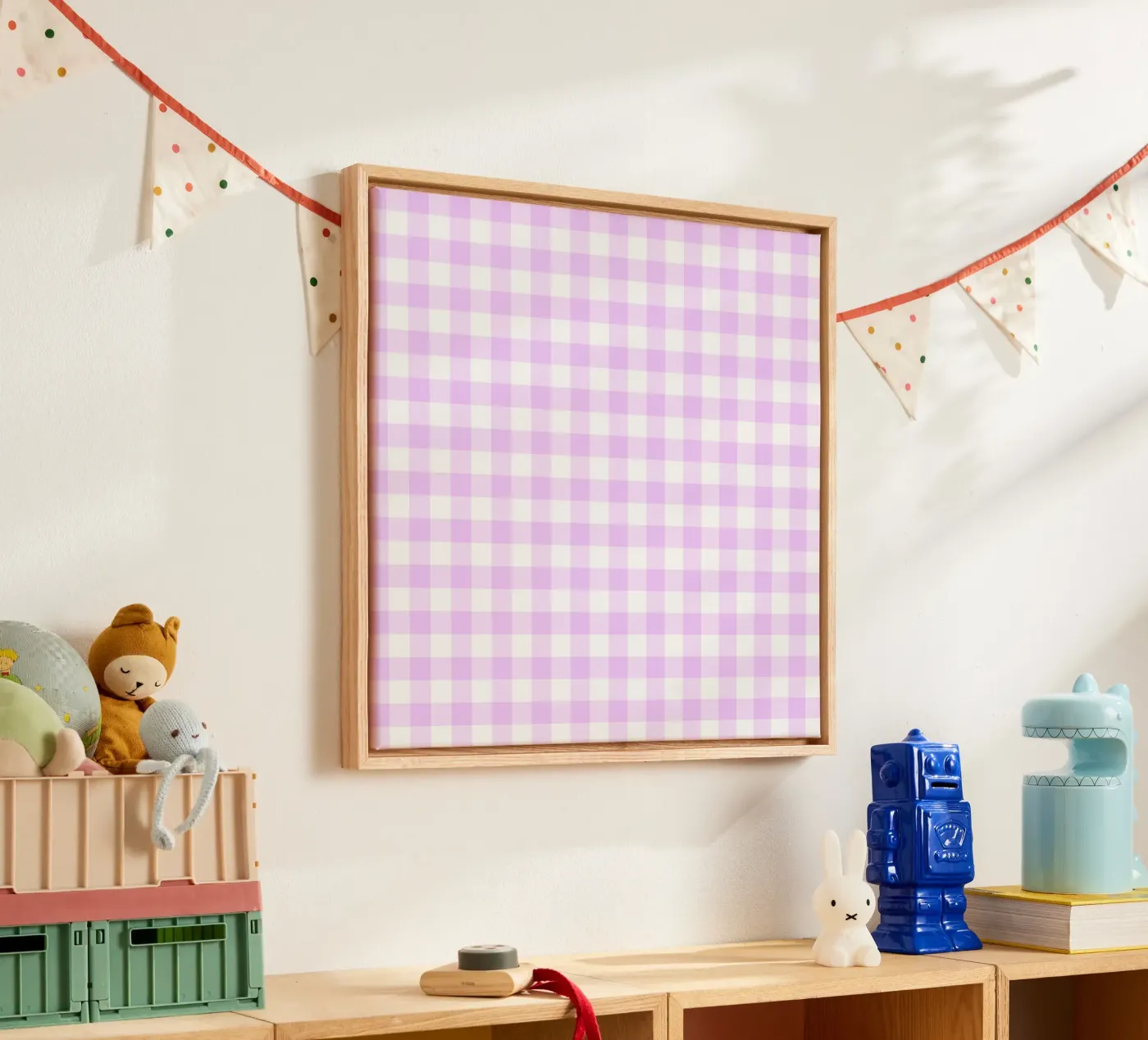 Gingham rosa pastello e viola tela da Happy Littles