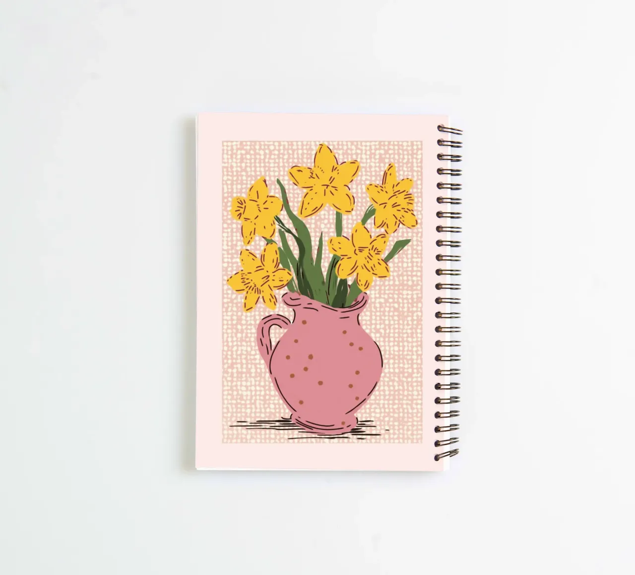 Yellow Daffodils in Pink Vase spiral notebook by Melloi Art Print