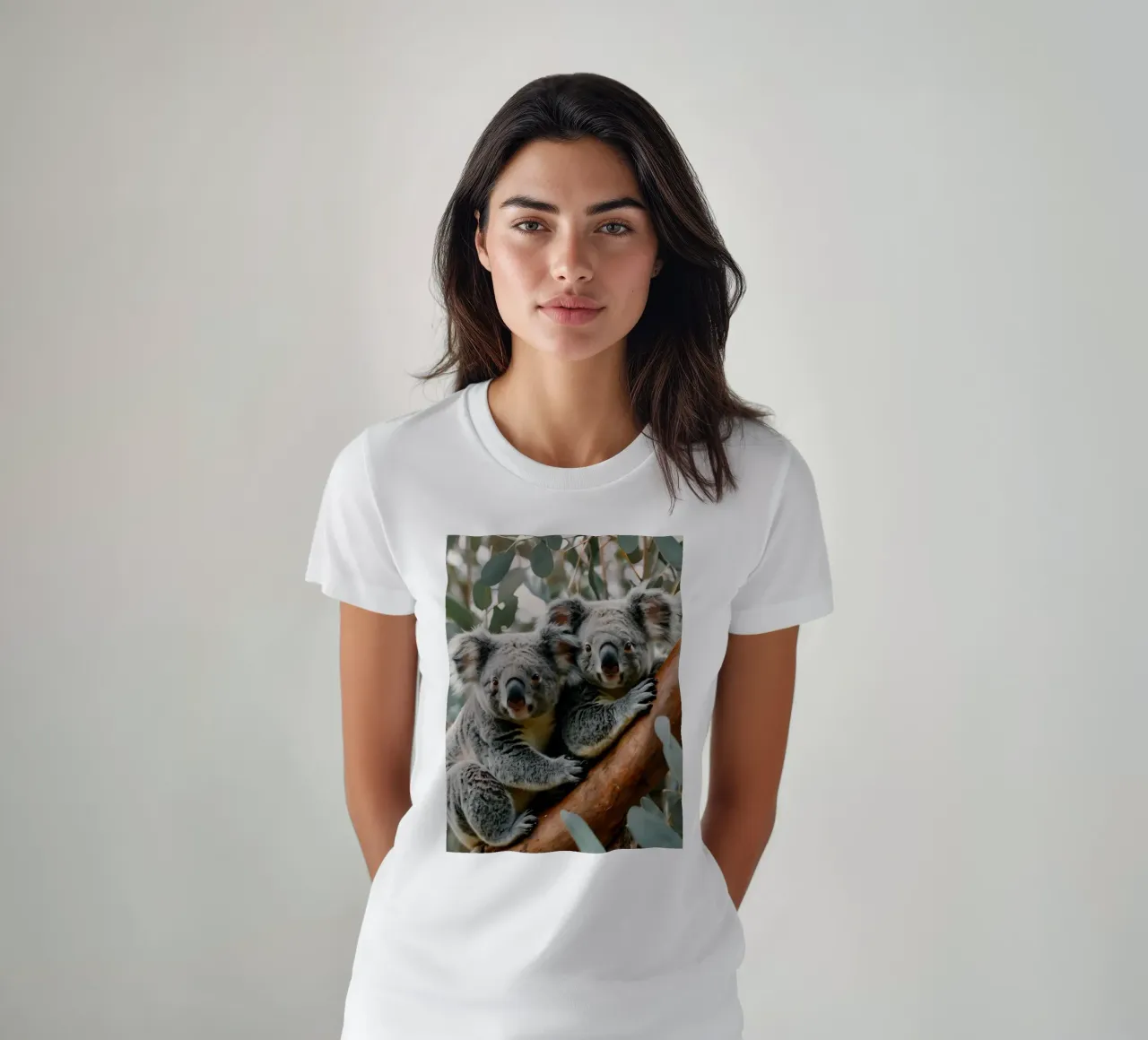 Two koalas resting together on a eucalyptus tree t-shirt by DesignDoodle