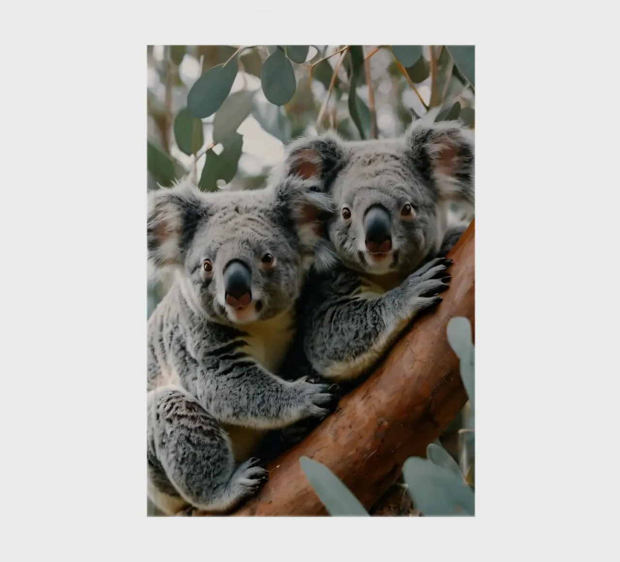 Two koalas resting together on a eucalyptus tree notebook by DesignDoodle