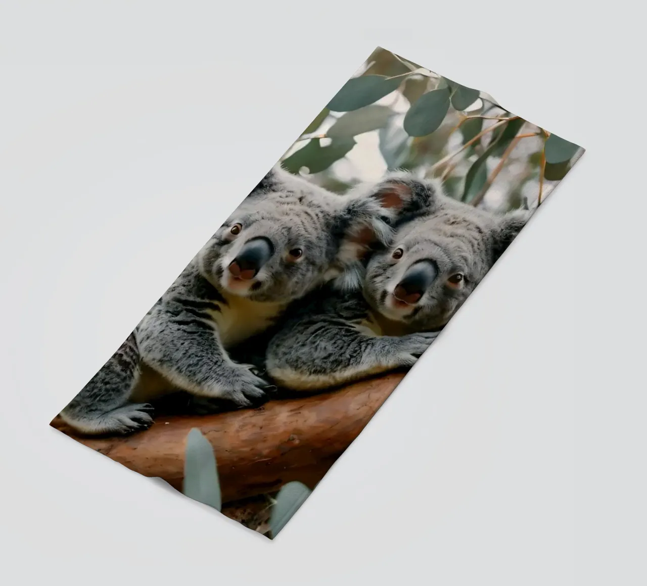 Due koala che riposano insieme su un albero di eucalipto telo mare da DesignDoodle