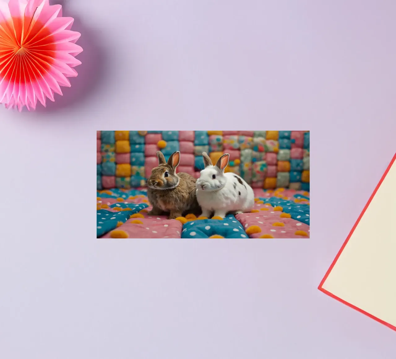 Deux adorables lapins assis sur un édredon coloré. autocollant de DesignDoodle