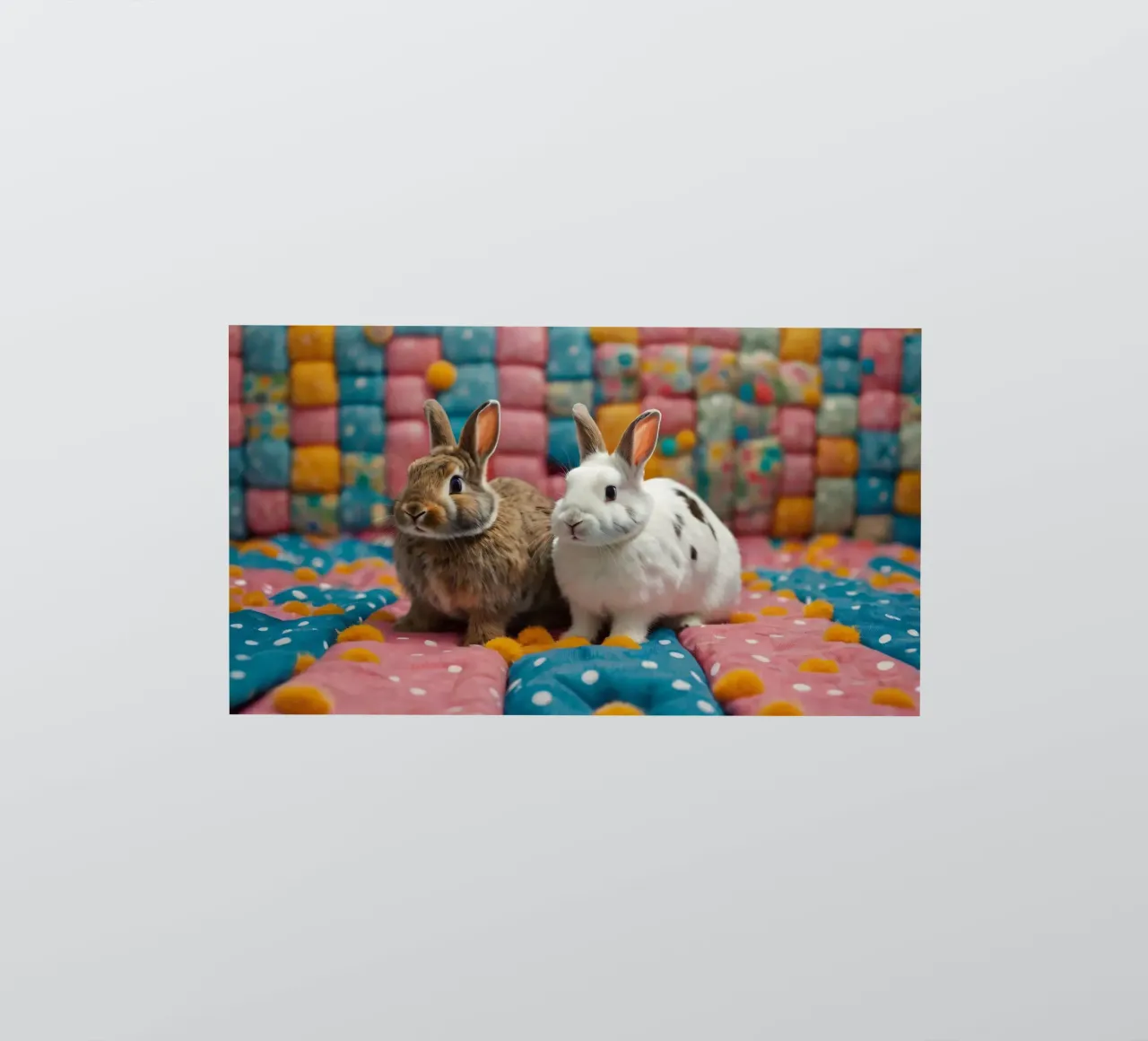 Deux adorables lapins assis sur un édredon coloré. autocollant de DesignDoodle