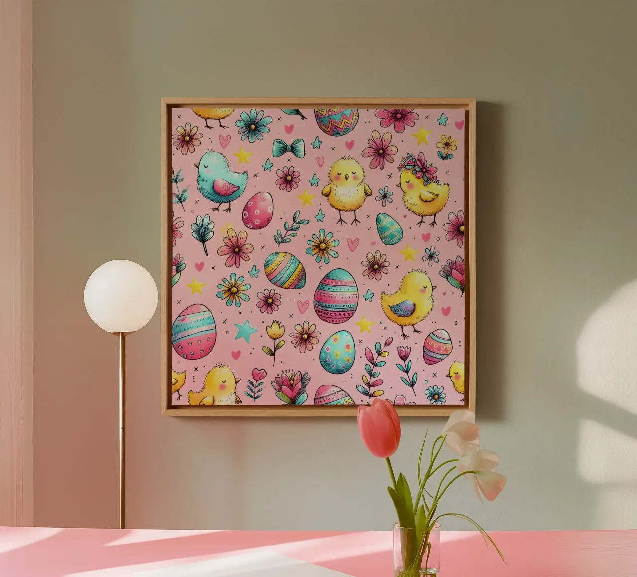 Paaskuikens Doodles canvas met Baklijst van Happy Littles