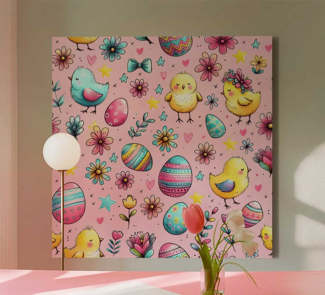 Paaskuikens Doodles canvas met Baklijst van Happy Littles