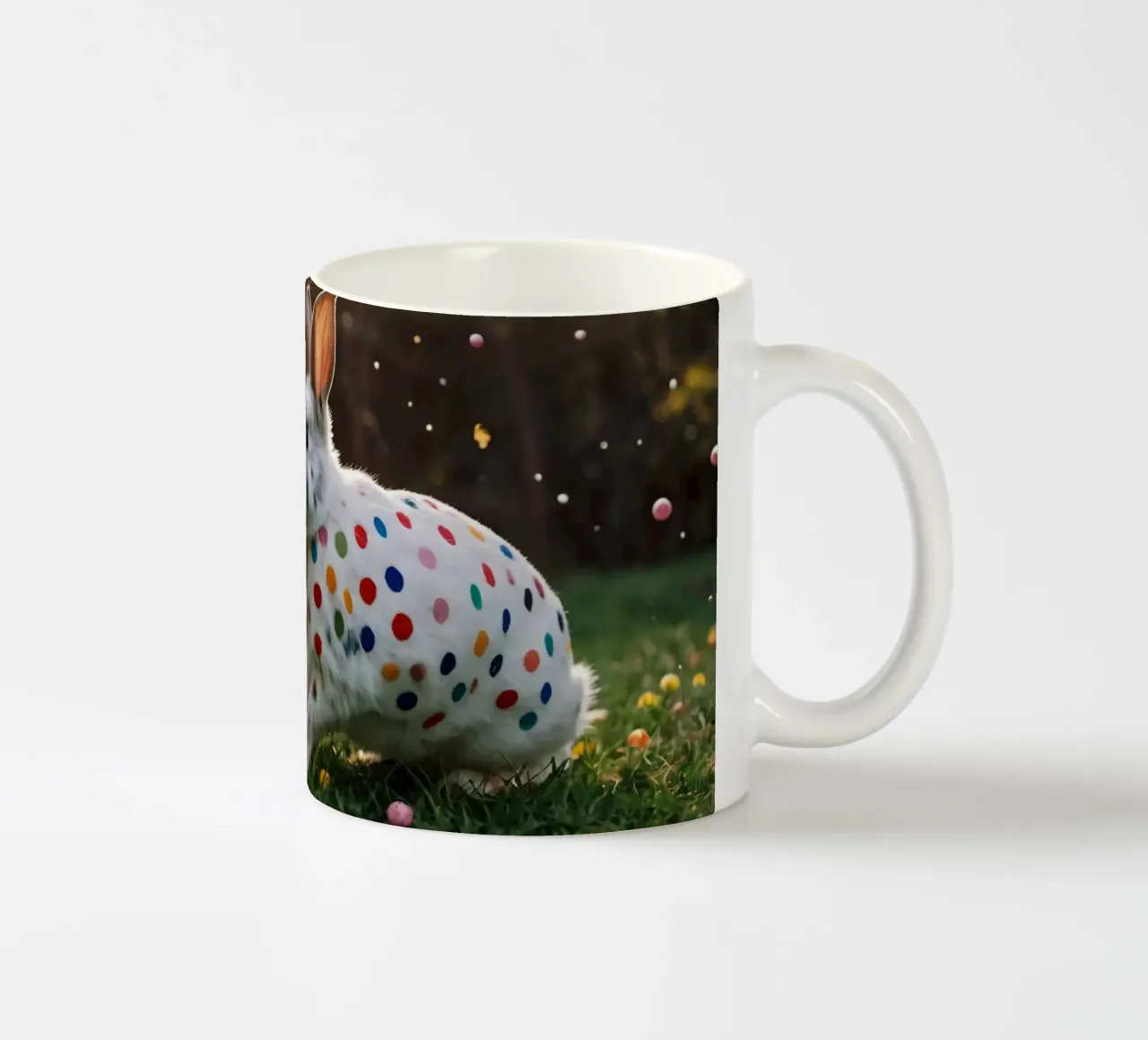 Conigli colorati giocano in un giardino soleggiato tazza in ceramica da DesignDoodle