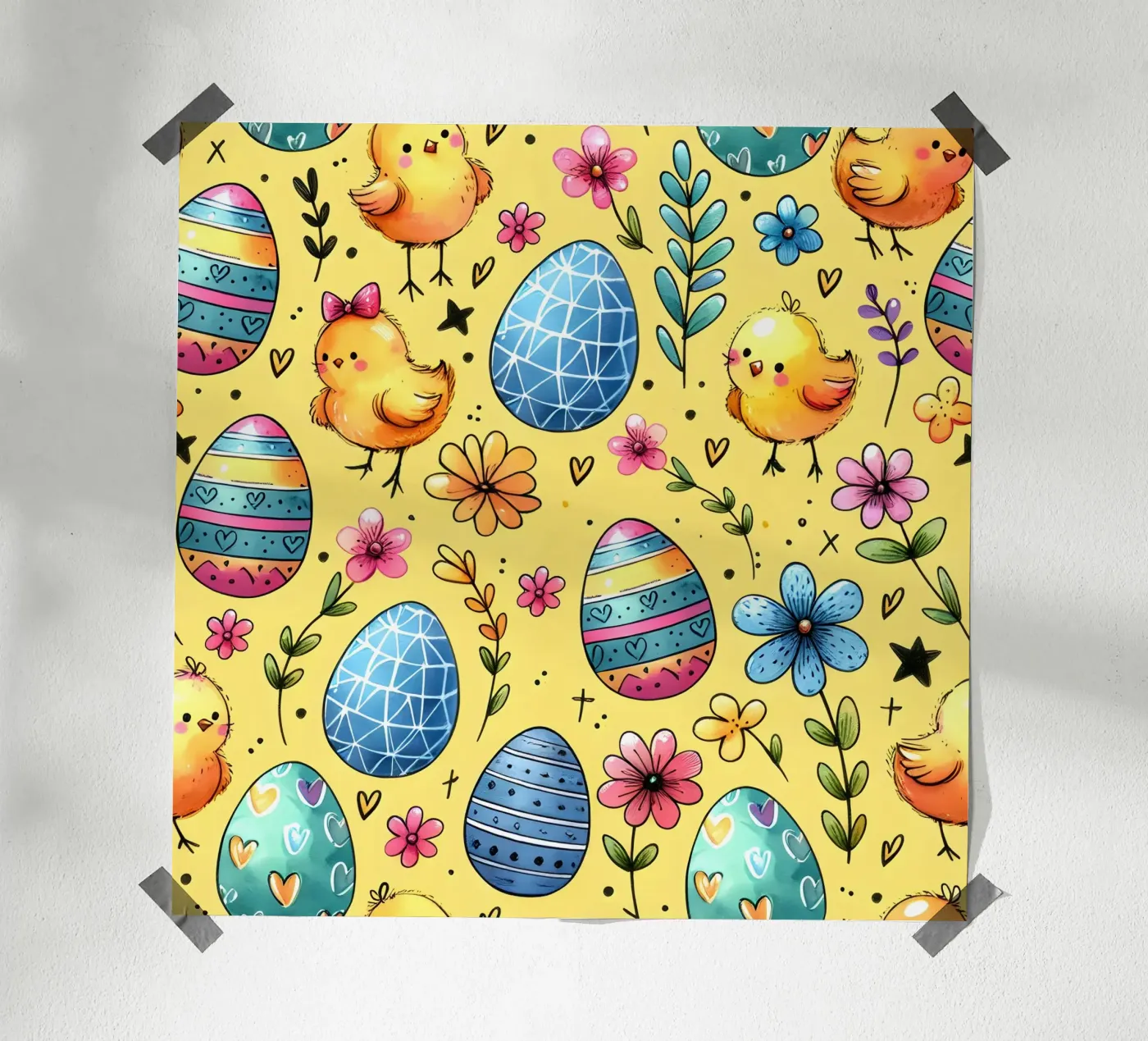 Easter Chicks Doodles poster van Happy Littles