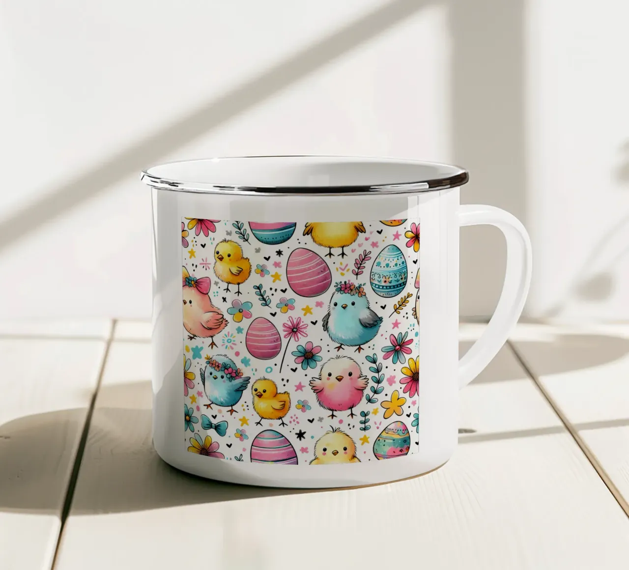 Scarabocchi di pulcini di Pasqua tazza in smalto da Happy Littles