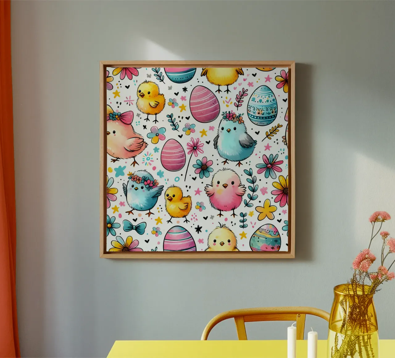 Paaskuikens Doodles canvas met Baklijst van Happy Littles
