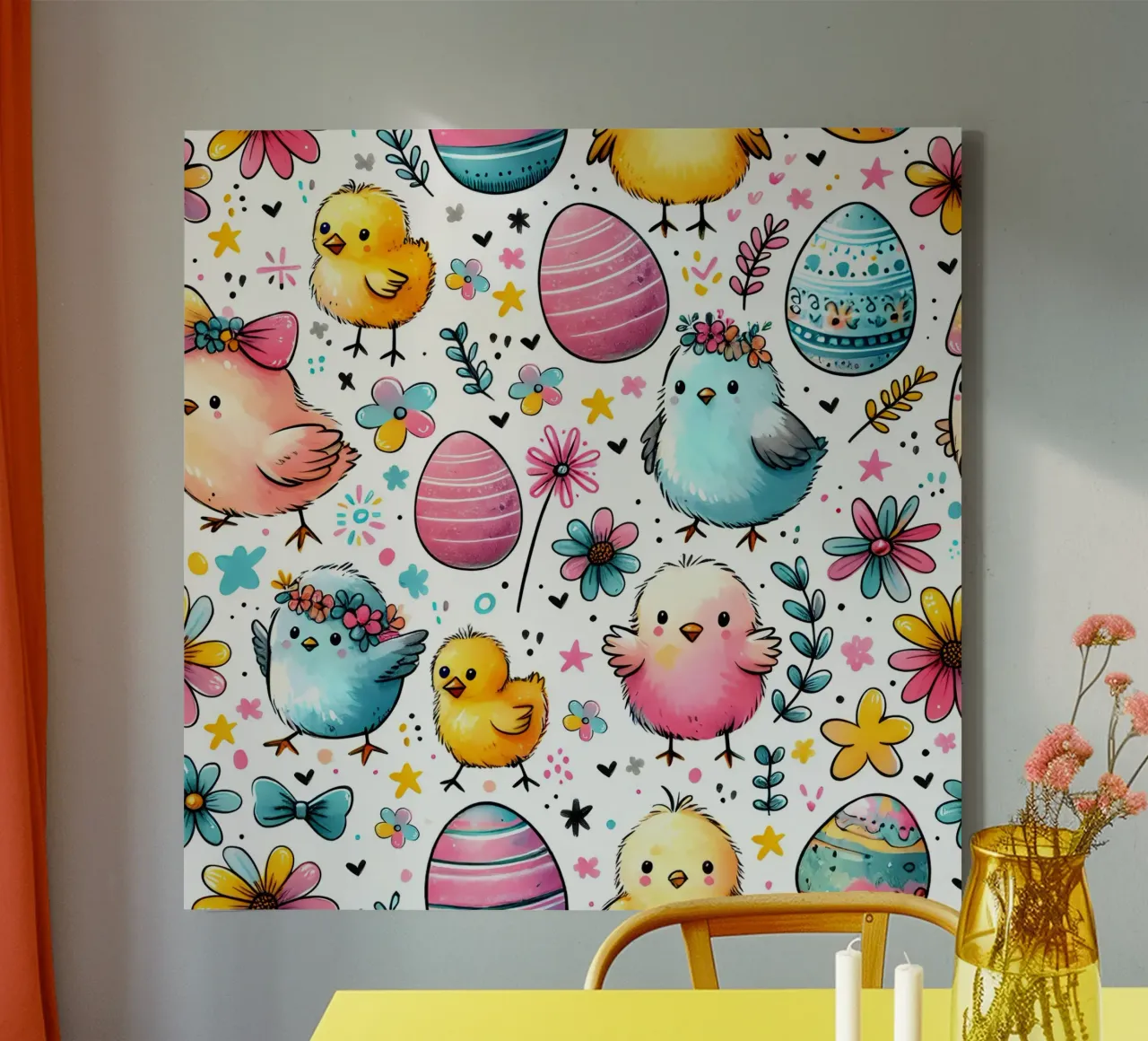 Paaskuikens Doodles canvas met Baklijst van Happy Littles