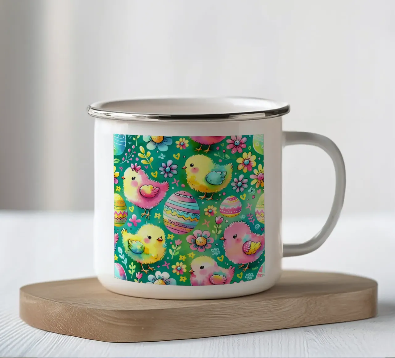 Scarabocchi di pulcini di Pasqua tazza in smalto da Happy Littles