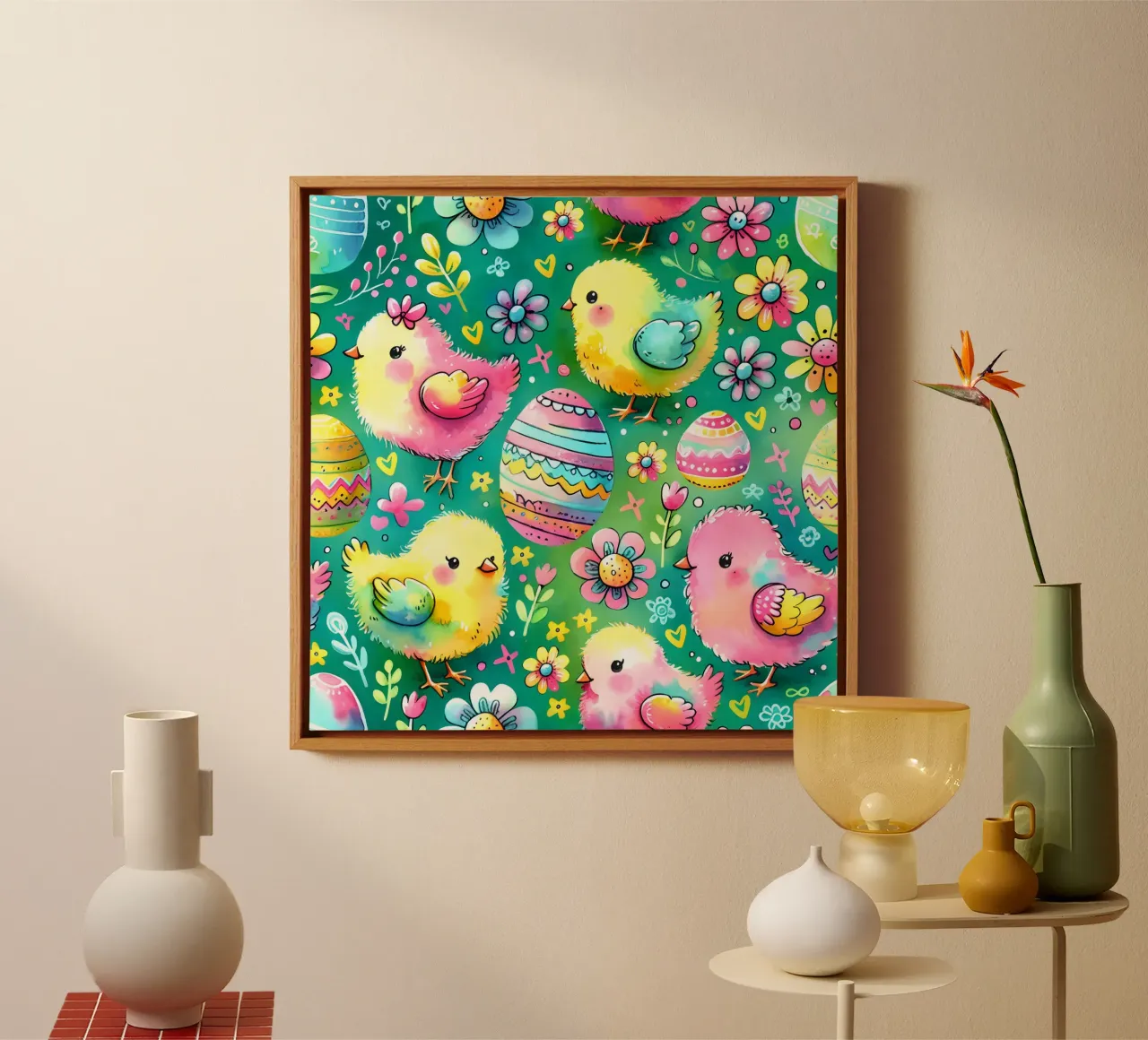 Paaskuikens Doodles canvas met Baklijst van Happy Littles