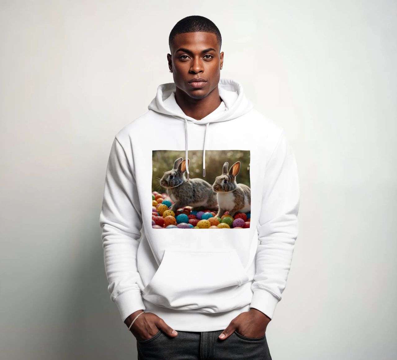 Konijnen verkennen een kleurrijke reeks eieren hoodie van DesignDoodle