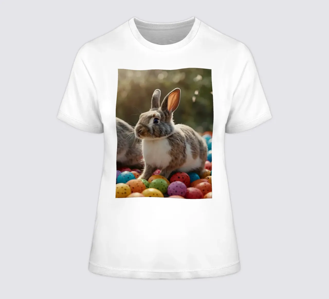 Conigli che esplorano una serie di uova colorate t-shirt da donna da DesignDoodle