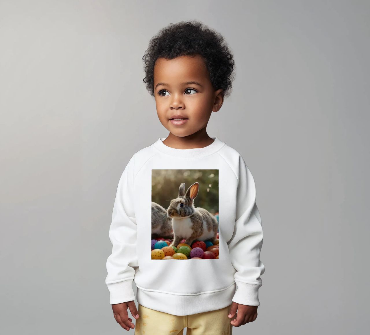 Rabbits exploring a colorful array of eggs baby sweatshirt by DesignDoodle