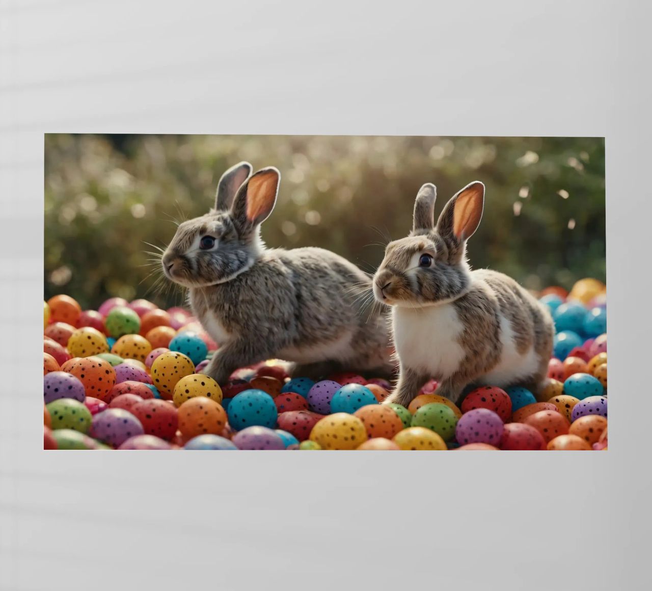 Rabbits exploring a colorful array of eggs backlit film by DesignDoodle