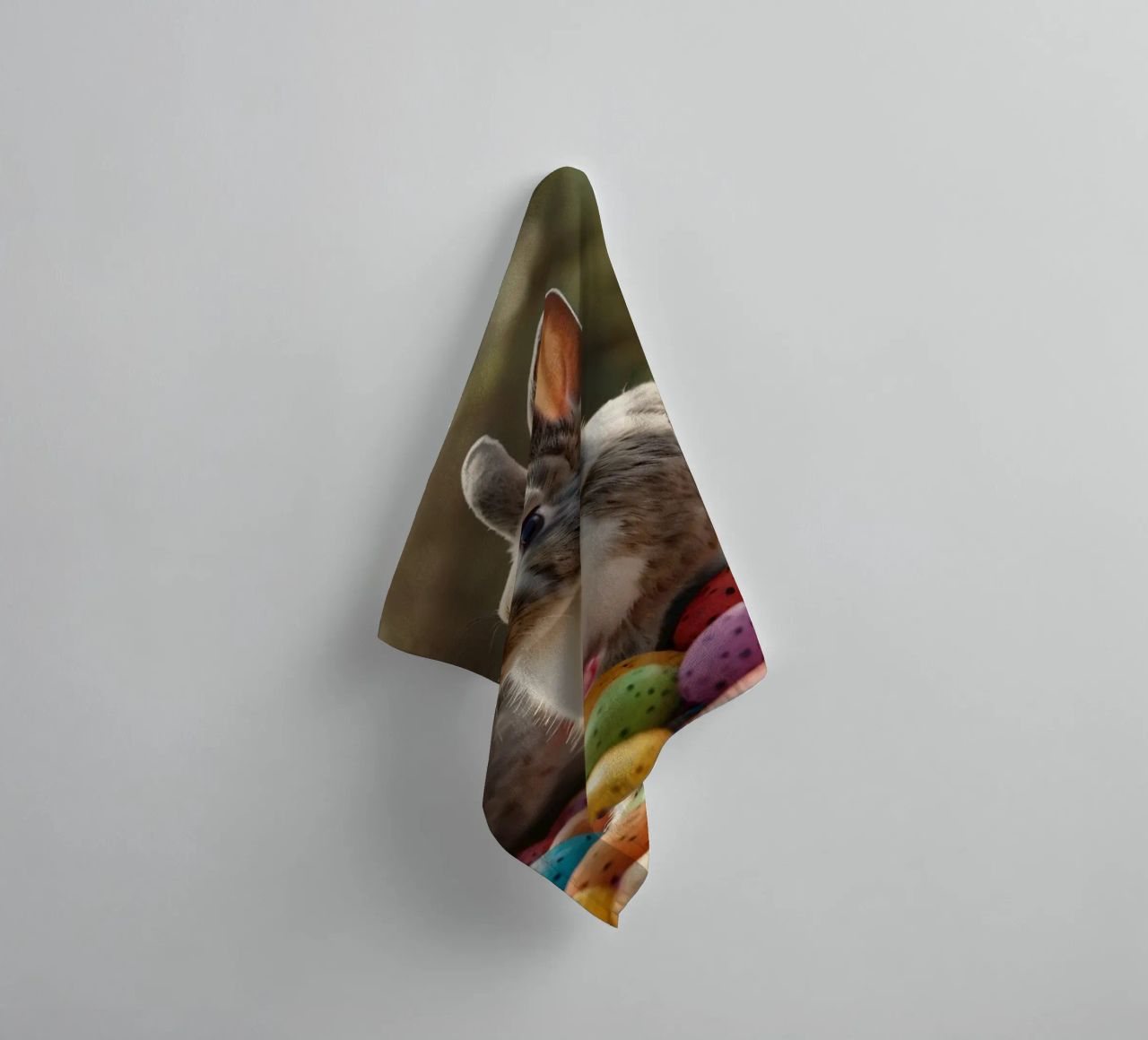 Rabbits exploring a colorful array of eggs towel by DesignDoodle