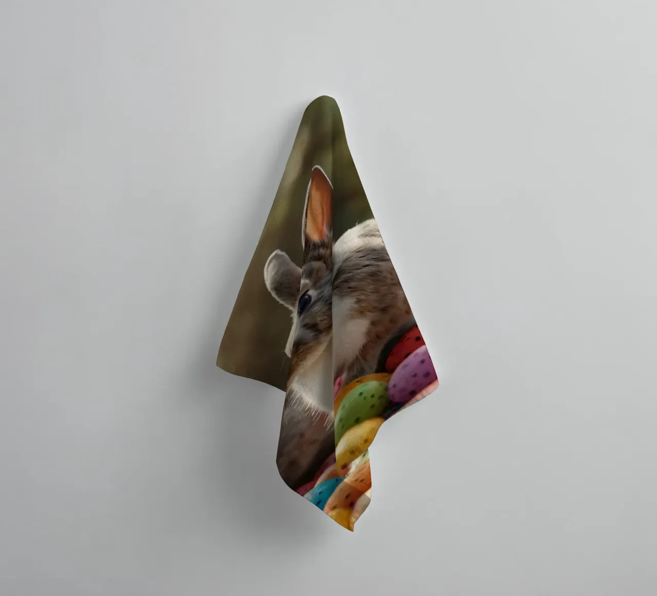Des lapins explorant une multitude d'œufs colorés serviette de bain de DesignDoodle