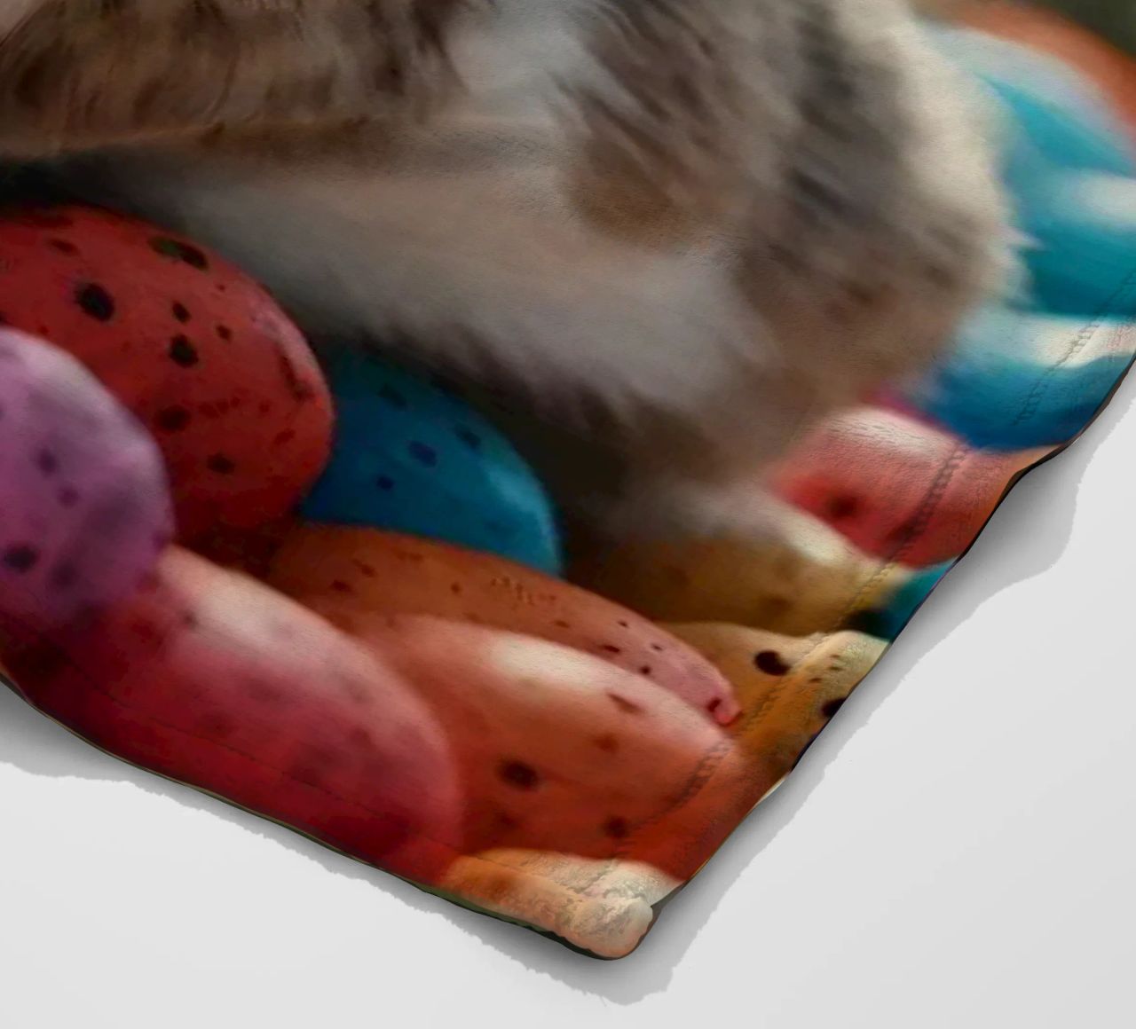 Rabbits exploring a colorful array of eggs fleece blanket by DesignDoodle