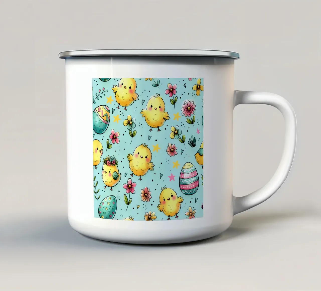 Scarabocchi di pulcini di Pasqua tazza in smalto da Happy Littles