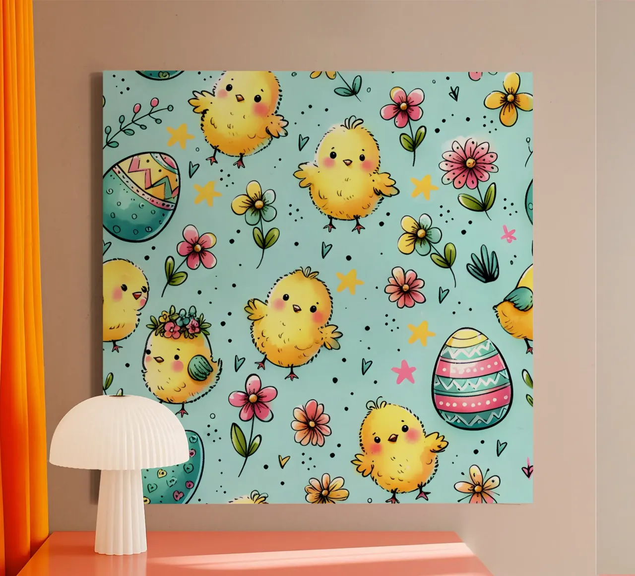 Paaskuikens Doodles canvas met Baklijst van Happy Littles
