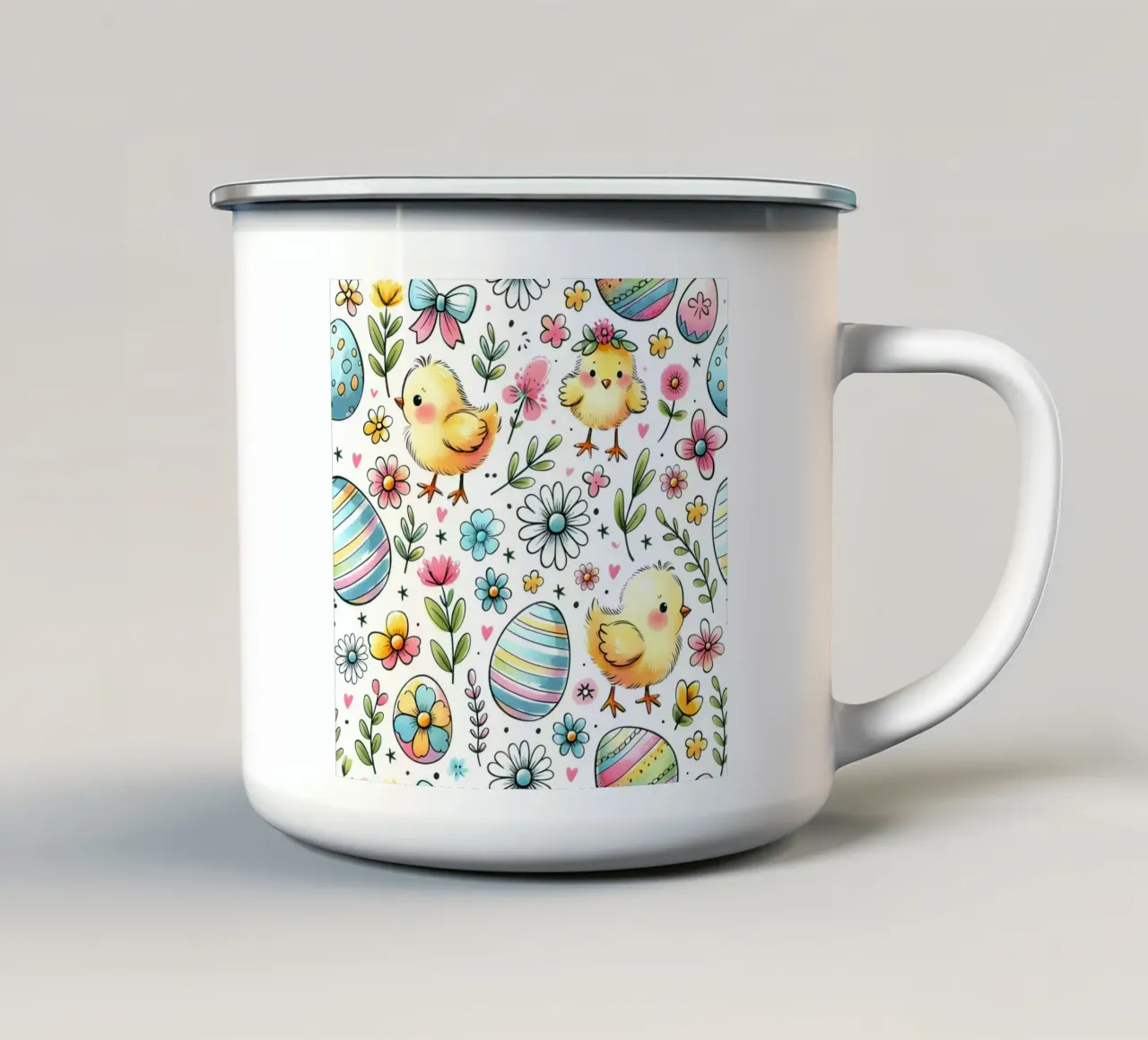 Scarabocchi di pulcini di Pasqua tazza in smalto da Happy Littles