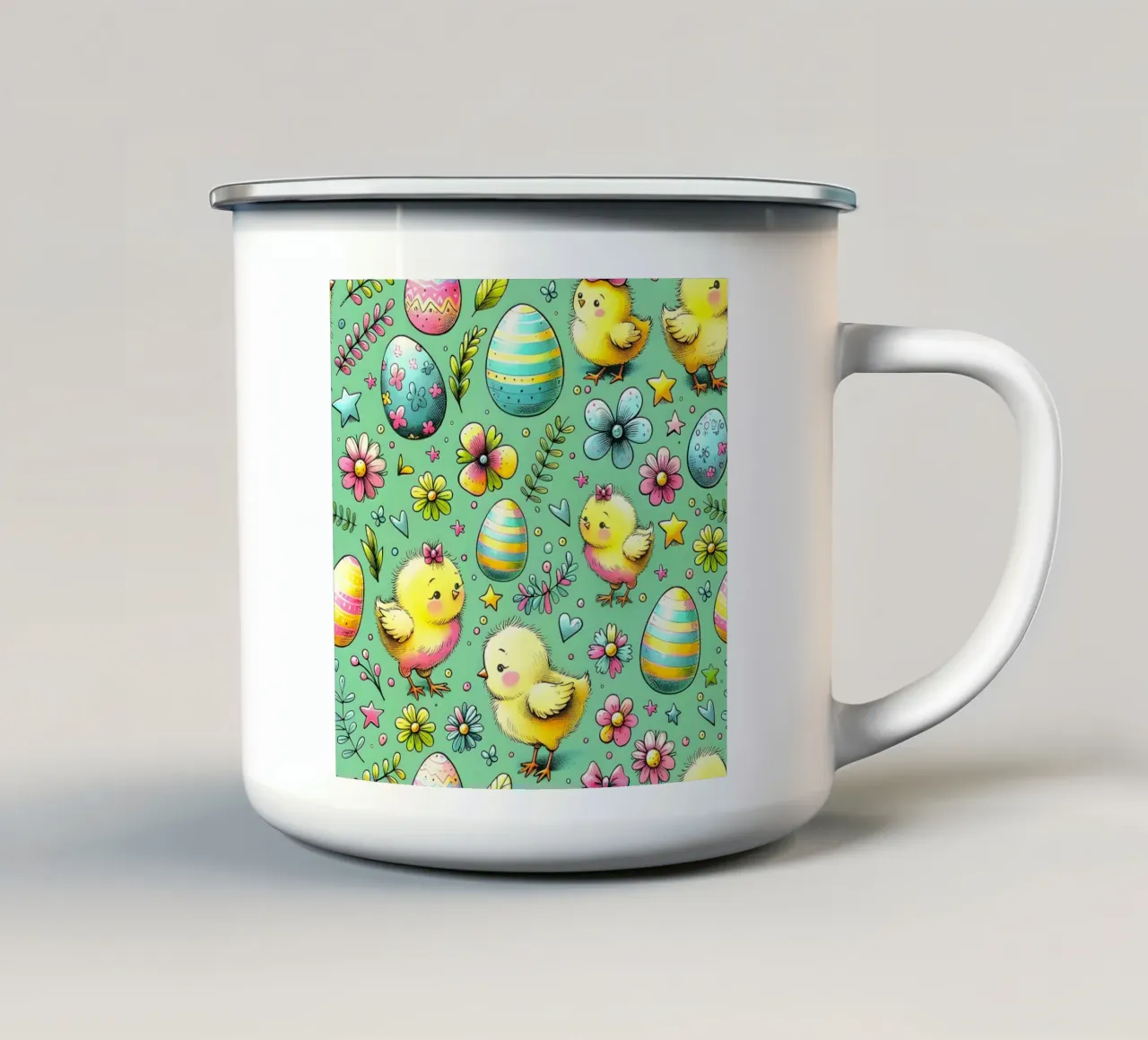 Scarabocchi di pulcini di Pasqua tazza in smalto da Happy Littles