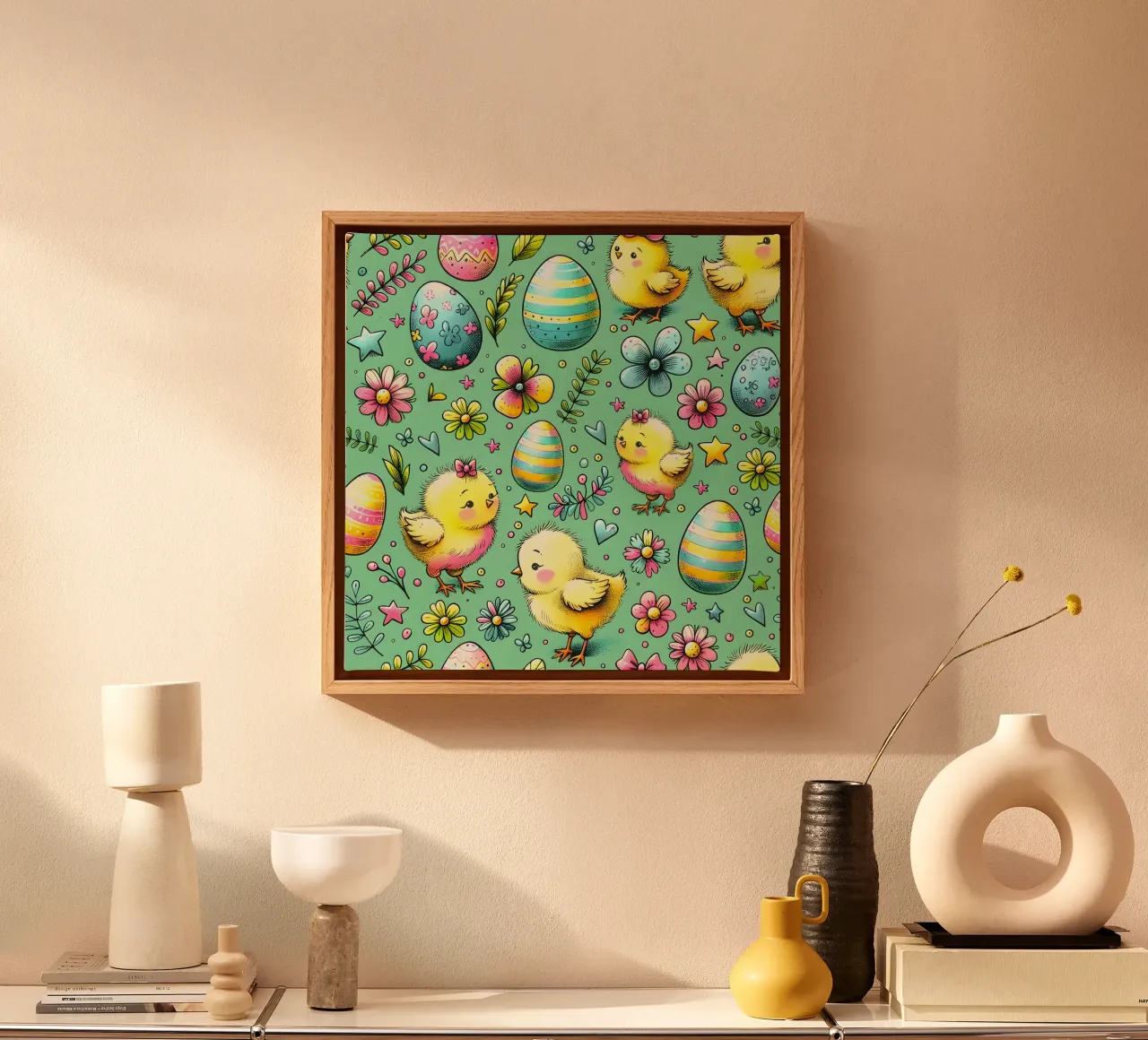 Scarabocchi di pulcini di Pasqua tela con Cornice a cassetta da Happy Littles