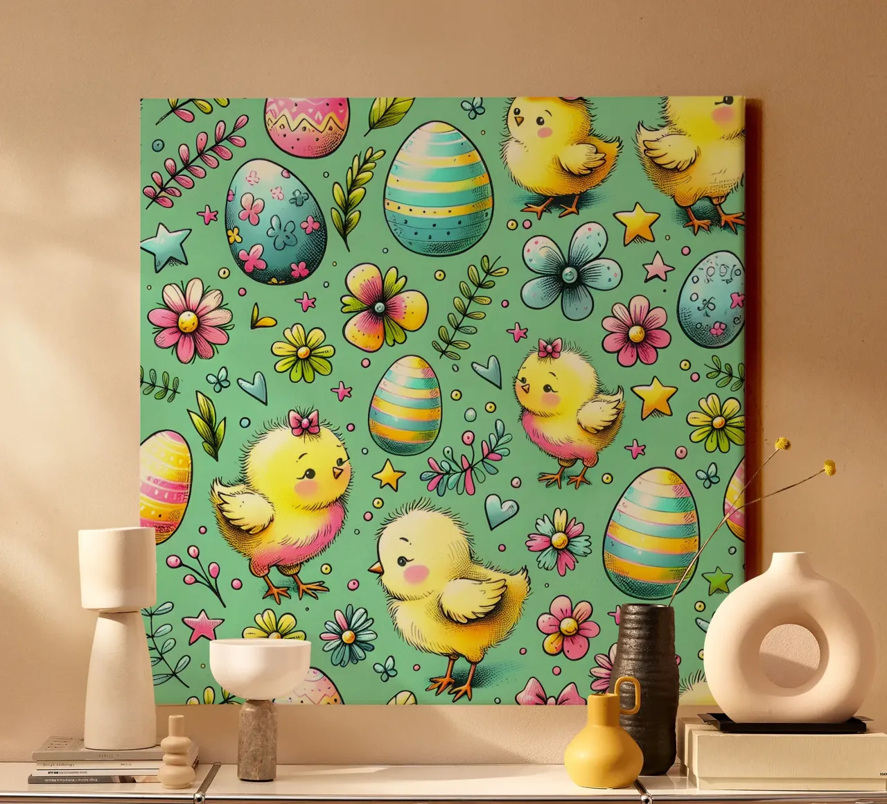 Scarabocchi di pulcini di Pasqua tela con Cornice a cassetta da Happy Littles