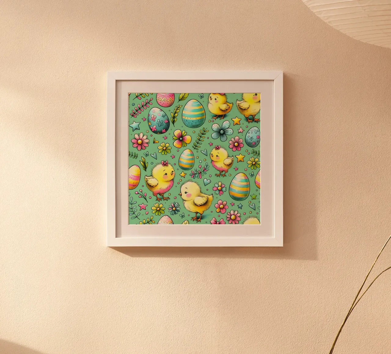 Scarabocchi di pulcini di Pasqua poster con telaio in legno da Happy Littles