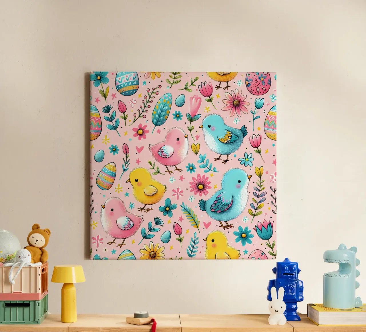 Paaskuikens Doodles canvas met Baklijst van Happy Littles