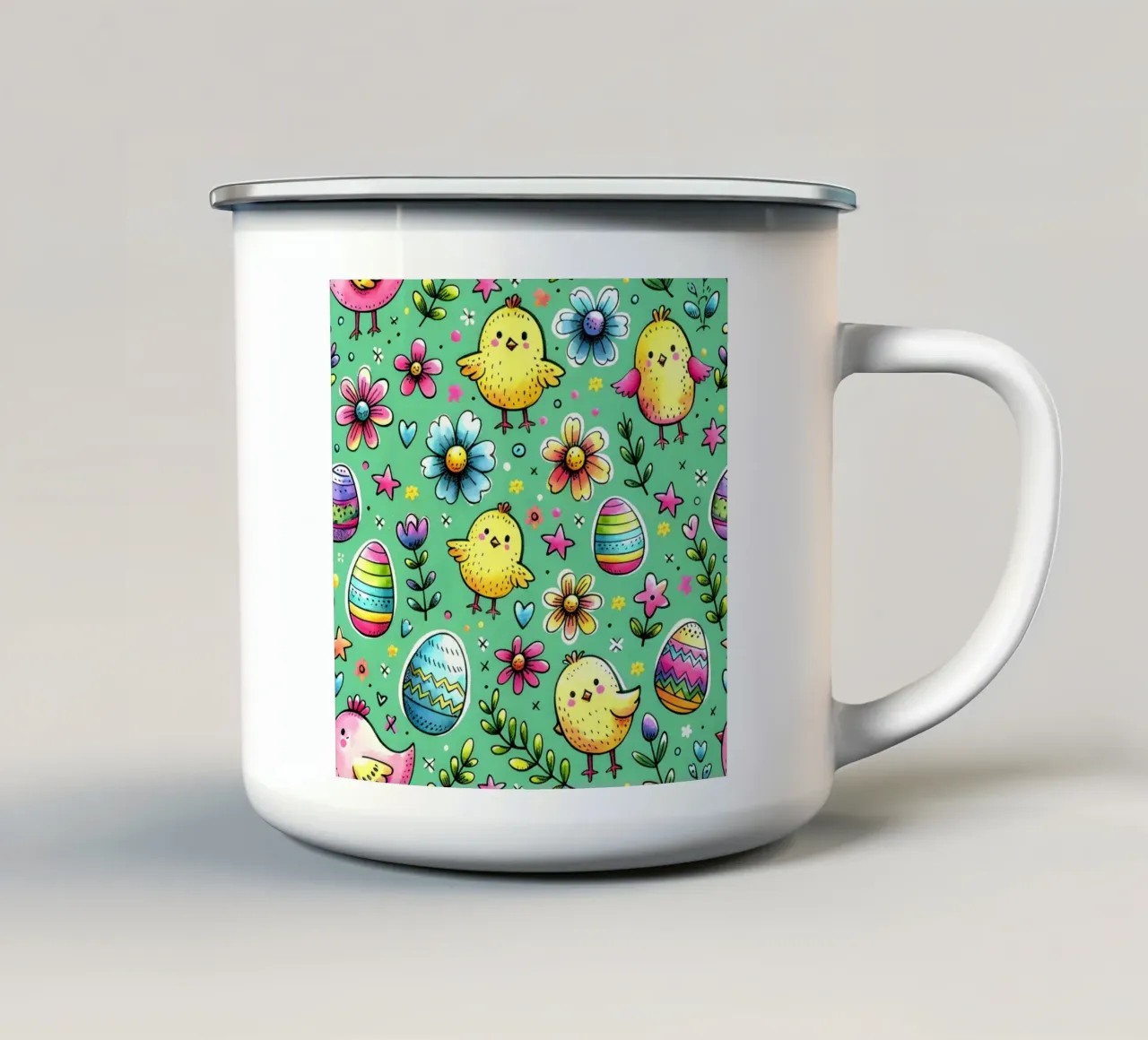 Scarabocchi di pulcini di Pasqua tazza in smalto da Happy Littles