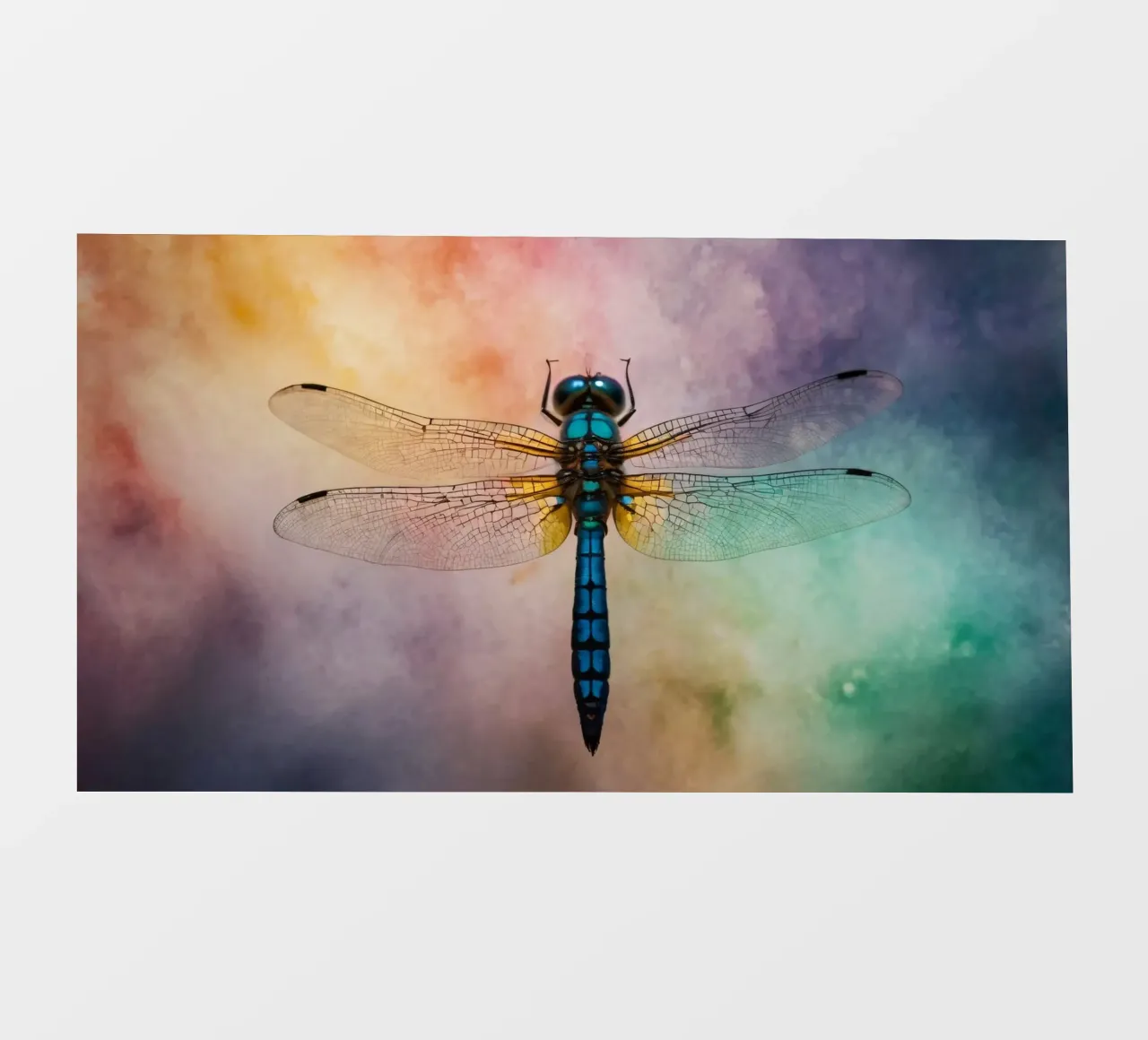 Libellula colorata che si libra su un vivace sfondo astratto pellicola backlit da DesignDoodle