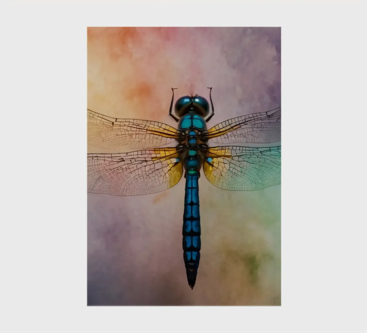 Colorful dragonfly hovering against a vibrant, abstract back notebook by DesignDoodle