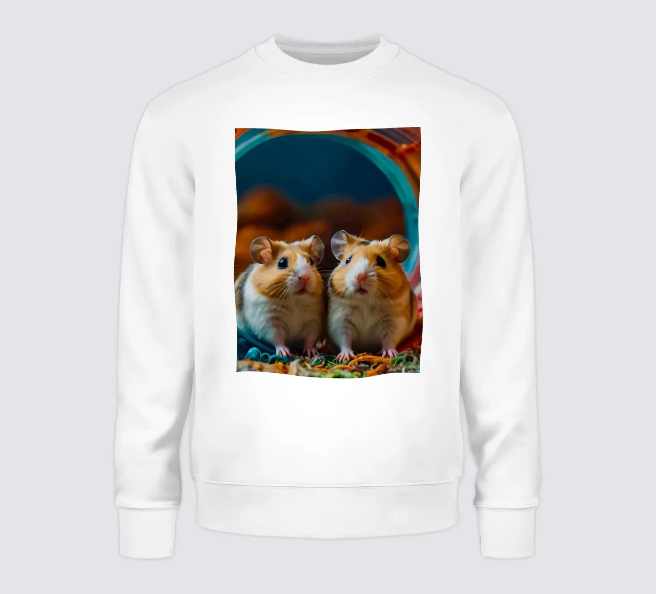 adorables hamsters juegan juntos en una colorida rueda de ejercicio sudadera de DesignDoodle