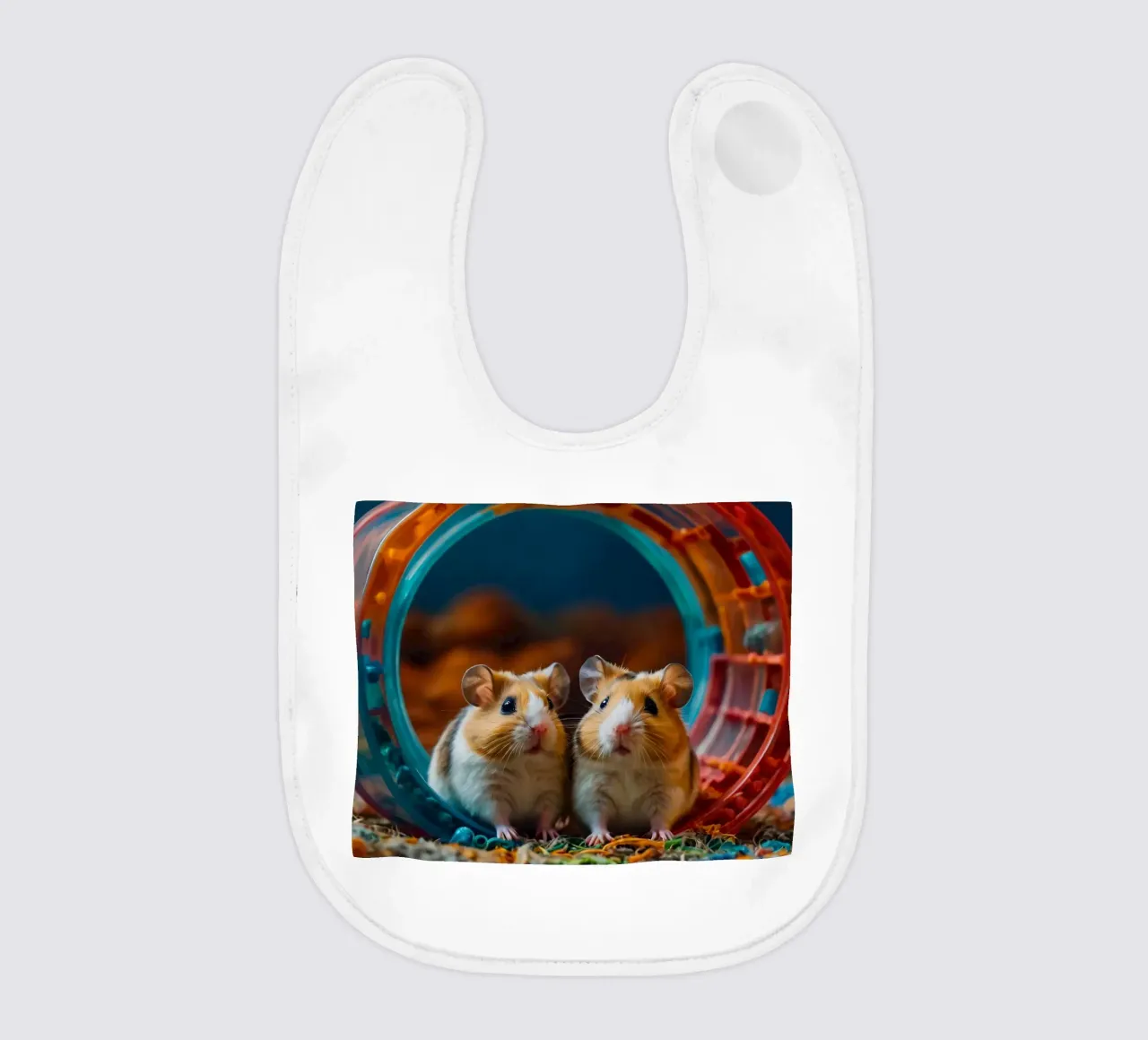 d'adorables hamsters jouent ensemble dans une roue d'exercice colorée bavoir de DesignDoodle