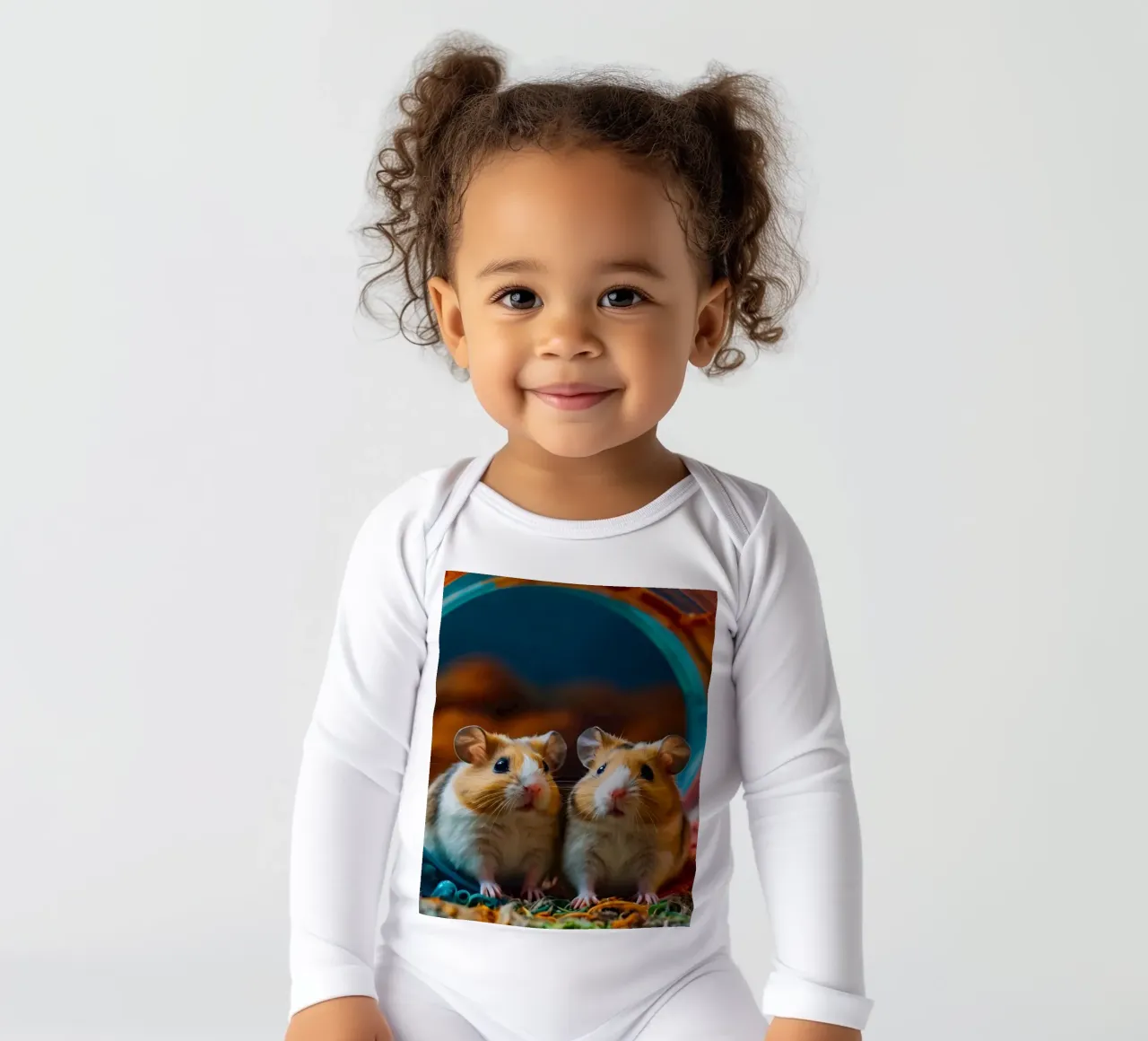 d'adorables hamsters jouent ensemble dans une roue d'exercice colorée body manches longues de DesignDoodle