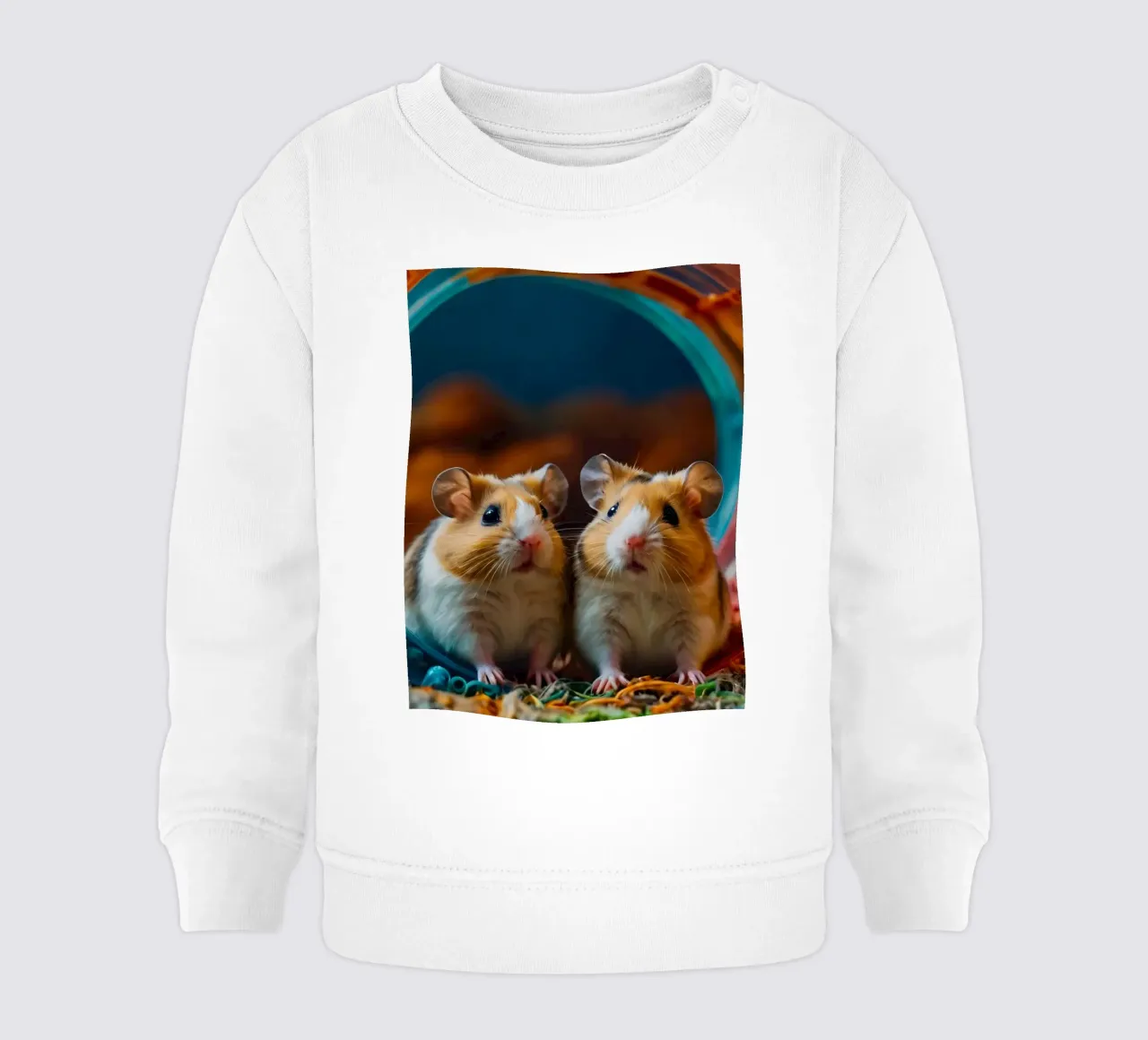 adorables hamsters juegan juntos en una colorida rueda de ejercicio sudadera de bebé de DesignDoodle