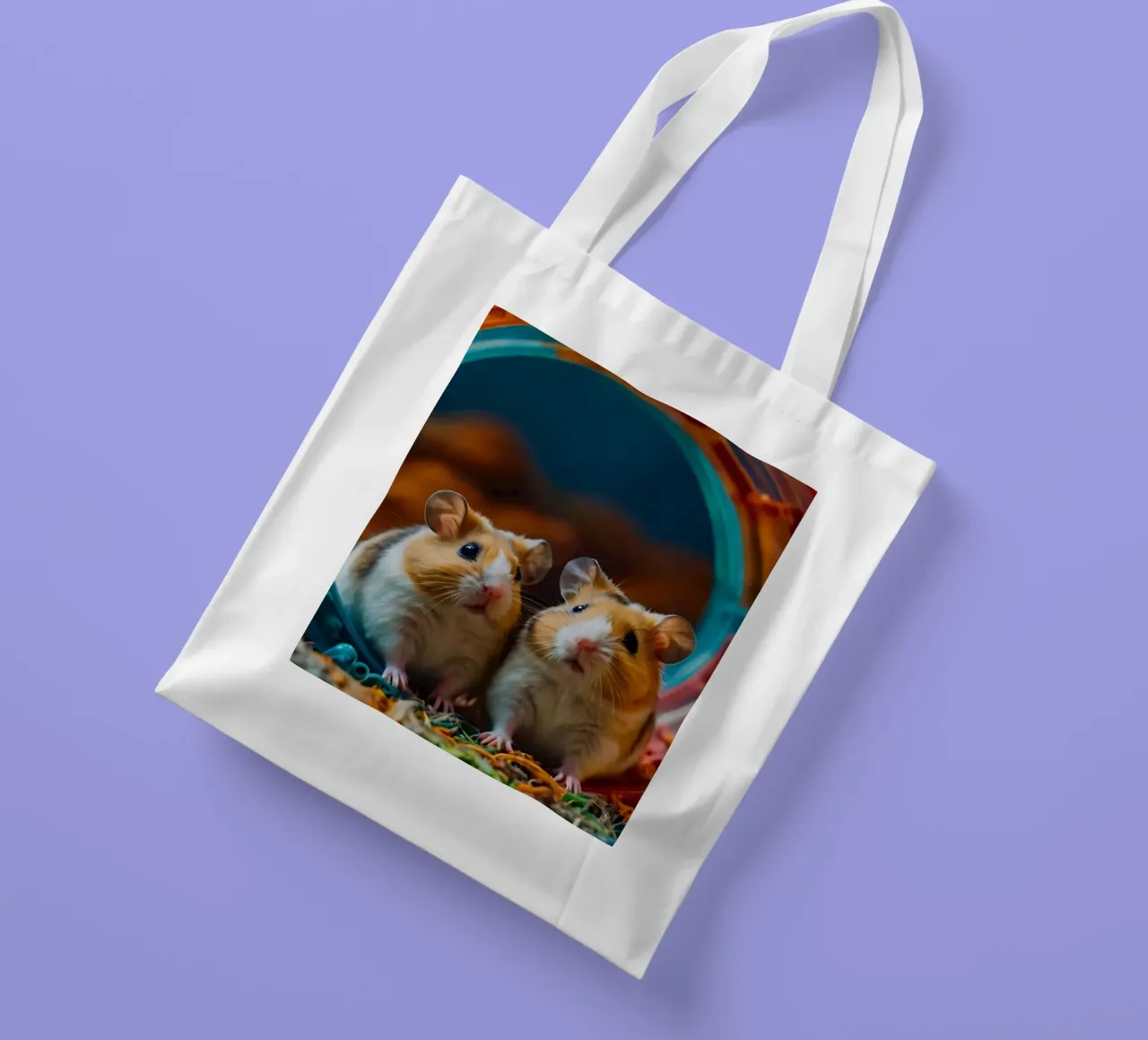 d'adorables hamsters jouent ensemble dans une roue d'exercice colorée tote bag de DesignDoodle