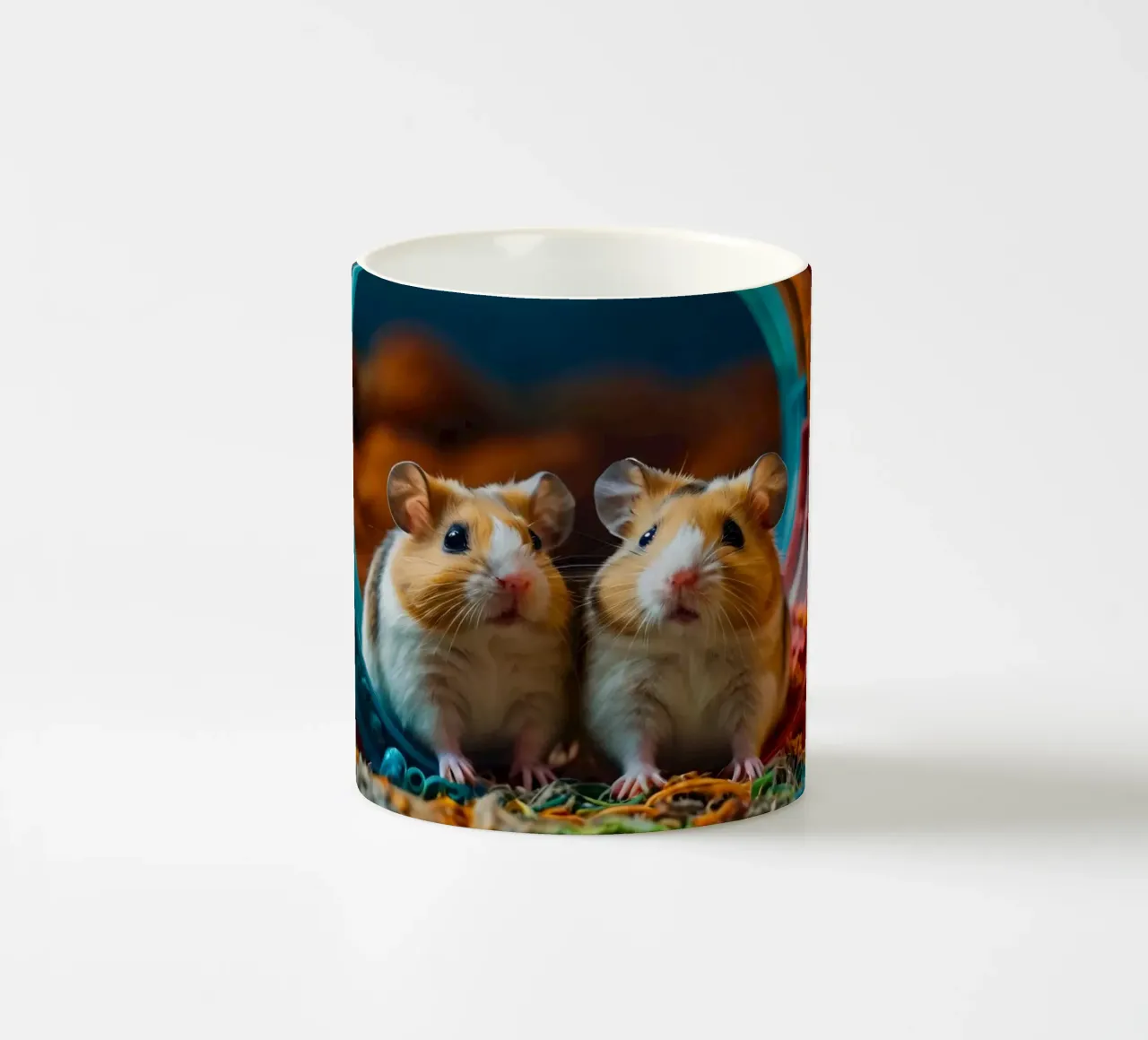 d'adorables hamsters jouent ensemble dans une roue d'exercice colorée mug en céramique de DesignDoodle