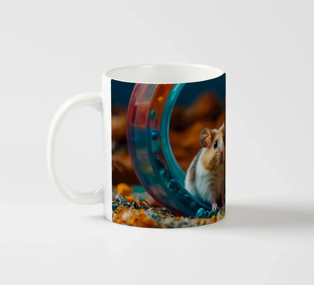 d'adorables hamsters jouent ensemble dans une roue d'exercice colorée mug en céramique de DesignDoodle