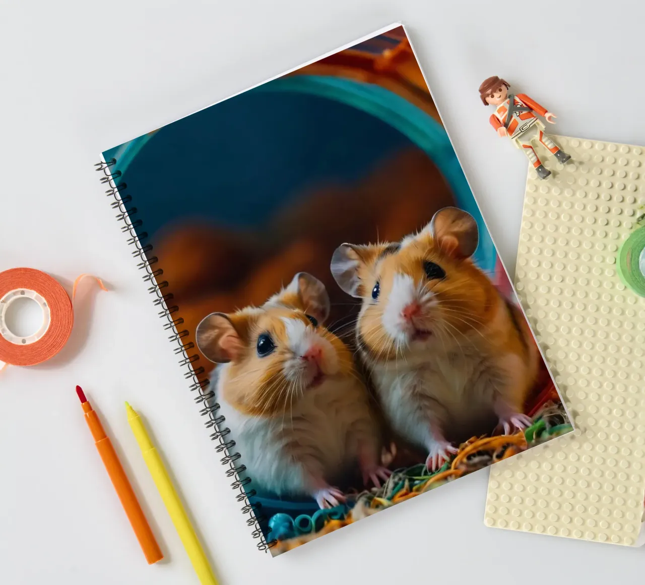 d'adorables hamsters jouent ensemble dans une roue d'exercice colorée carnet à spirale de DesignDoodle